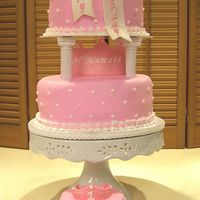 Princess Crown Cake Buttercream icing, fondant crowns and Bow. Crown has her name on it.