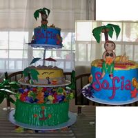 Luau Birthday Cake The top and bottom tiers were WASC cakes with pineapple filling. The middle tier was chocolate with an oreo cookie filling. All frosted...