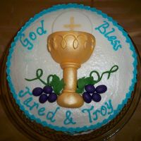 First Communion Cake This cake was made for my son and my nephew who made their First Holy Communion together. The cake was a WASC cake with fresh strawberry...