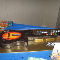 Guitar Hero Cake This was my second attempt at a cake in the shape of guitar, but this one was made to look like a guitar hero guitar/controller. Chocolate...