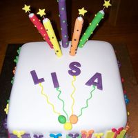 21St Birthday This cake was made quite quickly for a freinds 21st. The "candles" are actually icing rolled and then decorated.