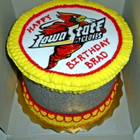 Iowa State University Birthday cake for ISU fan. Dark chocolate with cookies n cream filling and frosting. Also french vanilla buttercream frosting. The image...
