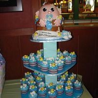 Baby Boy Shower Duckie & Soap Cupcakes. Little washtub cupcakes with fondant soap ,ducks, & bubbles. babyin washtub cake on top of cupcake tower.. cupcake stand made of...