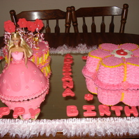 Barbie Doll Cake Vanilla with chocolate Bavarian creme and guava and cheese filling. Butter cream and fondant decorations.