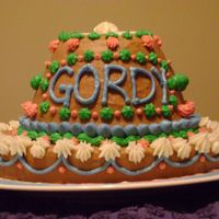 Sombero Cake Well, almost like a sombrero anyway. I used an 8" round for the 'brim' and a Pampered Chef small batter bowl for the top....