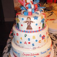 Teacher Appreciation Cake This was my first 3 teir cake. I think It would have come out better had my daughter not eaten half of my decorations.BC icing yello cake,...