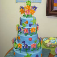 From Wilton Decorating Book Chosen by the other Grandma for the first bday of her grand daughter, she loves funny flowers, and quilts.Got the idea from Wilton Book.