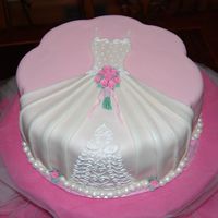 Wedding Dress Cake For a friend's bridal shower. WASC, filled and frosted with IMBC and then Michele Foster's fondant. Dress, pearls, and roses are...