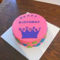 Princess Round This is a simple 2 layer 10 inch round, buttercream filling, covered in strawberry fondant, and then fondant cutouts.