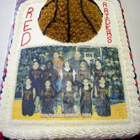 Basketball Cake For Girl's Team I did this cake for my 9 year old daughter's end of season cake. Marble cake with bc filling, with red and black (team colors) MMF...