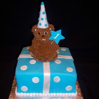 Mini Bear Birthday Wilton mini bear cake. Hat is a wafer cone, covered in pearl clay.