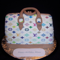 Louis Vuitton Purse Cake carved from 1/4 sheet cake. Fondant covered and edible image used for logos. Very easy and simple to do.