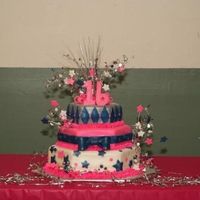 Navy, Pink And Silver Sweet 16 A 3 tier hexagon cake with white, navy, silver and hot pink buttercream Fonderific fondant. Each tier was a different flavor, I added a...