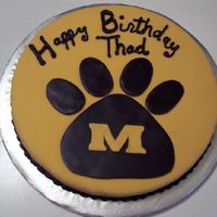 Missou Tiger Brownie For a 10 year old boy who wanted a Missouri Tigers cake. He does not like cake so I did a 12" round brownie and after trying to ice it...