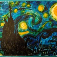 Starry Night This was my first attempt at painting on cake! It's not Van Gogh, but hey I think it turned out great! ** Cinnamon cake baked in a 1/4...