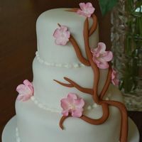 Cherry Blossom Small cake - 6", 4" and 3" round strawberry cakes. Iced and filled with vanilla buttercream, then covered in fondant....