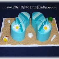 Flip Flops Fondant covered cakes. Gumpaste toys. "Sand" is ground graham crackers.