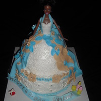 Barbie In Blue Barbie's back is out on this dress and it has a bow on the back also with silver trim on the bow...