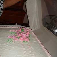 Basic Rose Spray Birthday Cake idk what happened. the frosting on the cake started cracking. It was a big cake though!