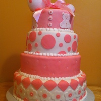 Pink Babyshower i made this cake for a friend of mine cousin for her baby shower. everything is edible except for the rattle on top.cakes are red velvet,...