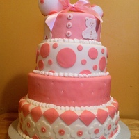 Pink Rattle Baby Shower Cake i made this cake for a friends babyshower she wanted a rattle with out a doubt n pink as much pink as possible so this what i created....
