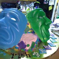Theater Mask Cake Blue/Green/Purple color SchemeTheater Cake