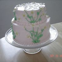 Daisy Cake Cake for a friend's bridal shower. Royal icing was used for the daisies and the rest was Buttercream