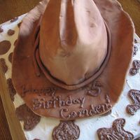 Cowboy Hat Cake Buttercream for sheet cake and fondont used to make the hat. My son's 5th birthday cake.