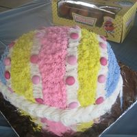 3-D Easter Egg W/ M&m's This is a 1/2 WASC Chocolate and 1/2 Yellow cake with all butter cream icing, using the 16 tip. Nothing too creative, but wanted something...