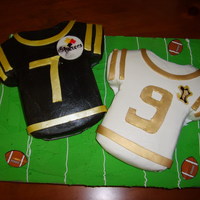 Steelers Vs Saints Bothe cakes are wasc w/ bc icing. The steeler's jersey is airbrushed and the accessories are fondant. My sister, a die hard Steelers...