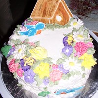 Wilton Cake Dec. Class Ii Final cake for Wilton class II. Buttercream icing, royal frosting flowers and color flow decor.