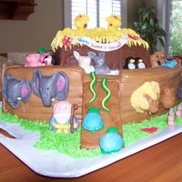 Noahs Ark Baby Shower Cake Noahs ark 3D cake for a baby shower...theme was "two by two." Vanilla cake, buttercream frosting & fondant. Animals &...