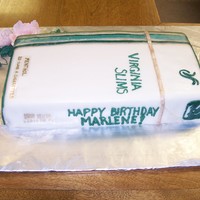 Virginia Slims Birthday Cake Strawberry cake, buttercream icing covered with MMF.