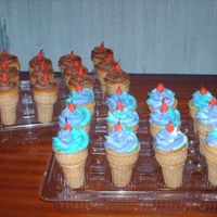 Ice Cream Cone Cupcakes cooked in the wafer cones at 300 degrees for 22 minuets, hint dont fill them to munch, alittle more than half way, pirfect domes. peace and...