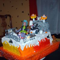 Scare Me two sheet cakes and two ovel cakes cho, buttercream frosting, fondant accents, this cake was to match monster mini golf, the customer was...
