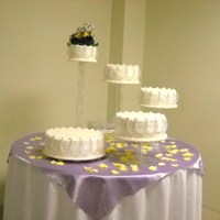 Wedding Cake On Stand Made for my aunt's wedding. Only my 2nd wedding cake and my 1st with homemade icing. Iced with buttercream, silver beads are food-safe...
