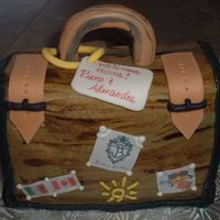 Suitcase Cake Suitcase shaped cake in an old world suitcase style. Handle/locks are made out of fondant/gumpaste along with some edible rice paper images...