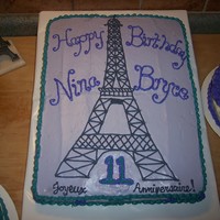 Eiffel Tower Cake Made this for my niece's birthday. She requested an eiffel tower. Buttercream with a freehanded eiffel tower and peace signs on the...