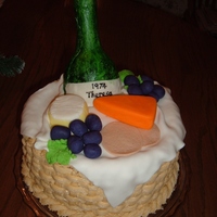 Wine And Cheese Basket This was a white and red velvet checkerboard cake with cream cheese basketweave. Top and "food" is all fondant, wine bottle is...
