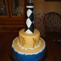 Cape Lookout Tiers are all buttercream. Lighthouse is made from Rice Krispie treat covered in fondant. Used a small empty plastic bottle that use to...