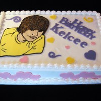 Justin Bieber 9X13 choc cake, bc icing,Justin made with royal icing, accents fondantthanks for looking