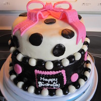 Black, White, And Pink Fondant Birthday Cake This was for my Sister in Law's 40th Birthday. She didn't want any over the hill motif so we went with something fun!This was my...
