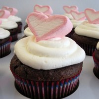 Valentine's Heart Cupcakes These were made for my son's Pre-K teacher. Chocolate cupcake w BC icing and Marshmallow Heart.