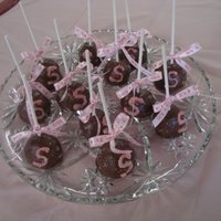 Monogram Brownie Pops For Baby Shower These are Brownie Pops for Baby Sophie's baby Shower. "S" initial is coated in sanding sugar and each one is tied off with a...