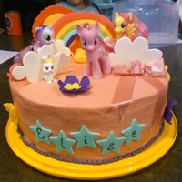 My Little Pony Buttercream frosted, fondant decorations except the My Little Pony's which are actual toys so the birthday girl could keep and play...