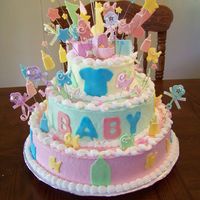 Baby Shower Buttercream icing, fondant accents. 3 tier, 3 inch pans.