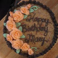 Happy B'day Mary 3 layer german chocolate cake with coconut pecan and chocolate bc frosting. The roses are gum paste - my first attempt.