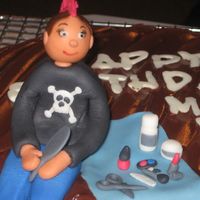 Happy Birthday Mary I made this chocolate cake w/ chocolate ganache frosting for a neighbor's daughter's b'day. She's in cosmetology school...