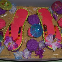 Flip Flop Cake Cake and cupcakes are yellow with bc.