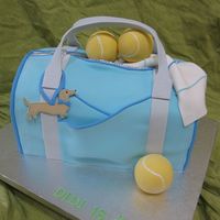 Tennis Bag Cake My first bag cake. Made this for my sister's 30th birthday. Everything edible including the tennis balls (made of rice krispies)....